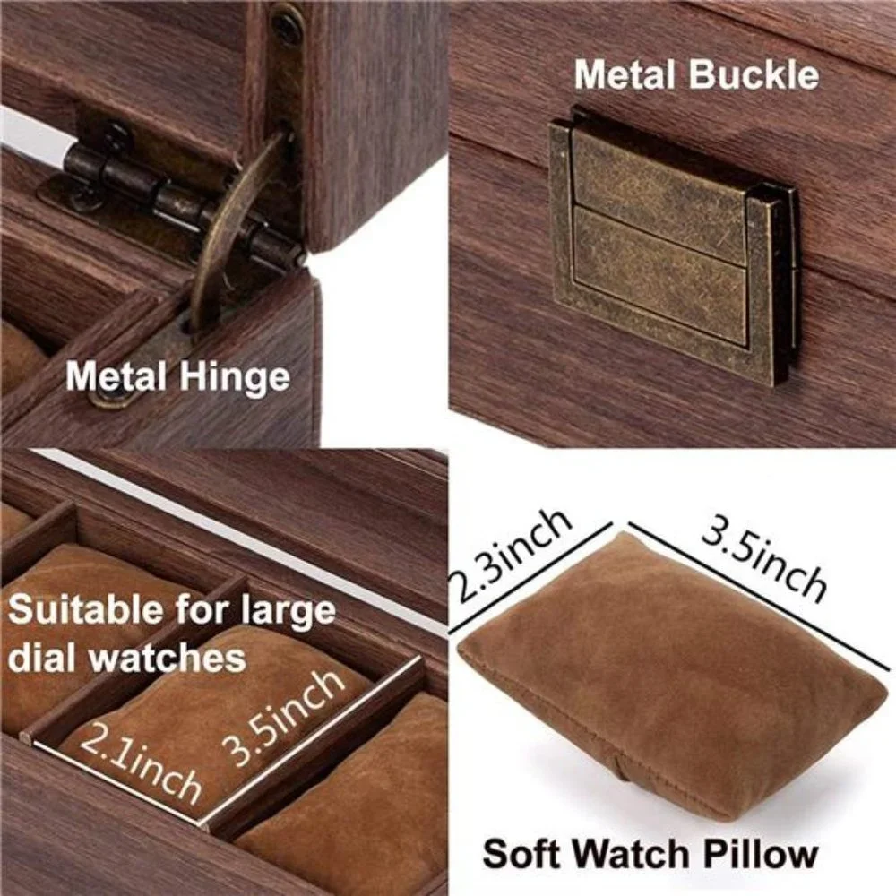 6 Slot PU Leather Watch Box Organizer Watch Case with Glass Top Luxury Watch Box